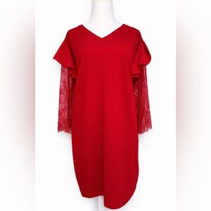 ELOQUII Red Lace Sleeve Midi Dress | Size 20 | Romantic Statement Piece
